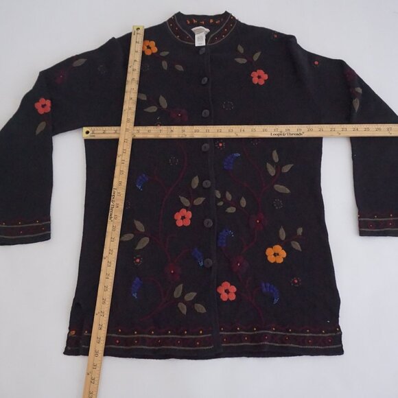 Coldwater Creek Black Cotton Embroidered Floral Jacket Cabincore Boho XL - Picture 3 of 11